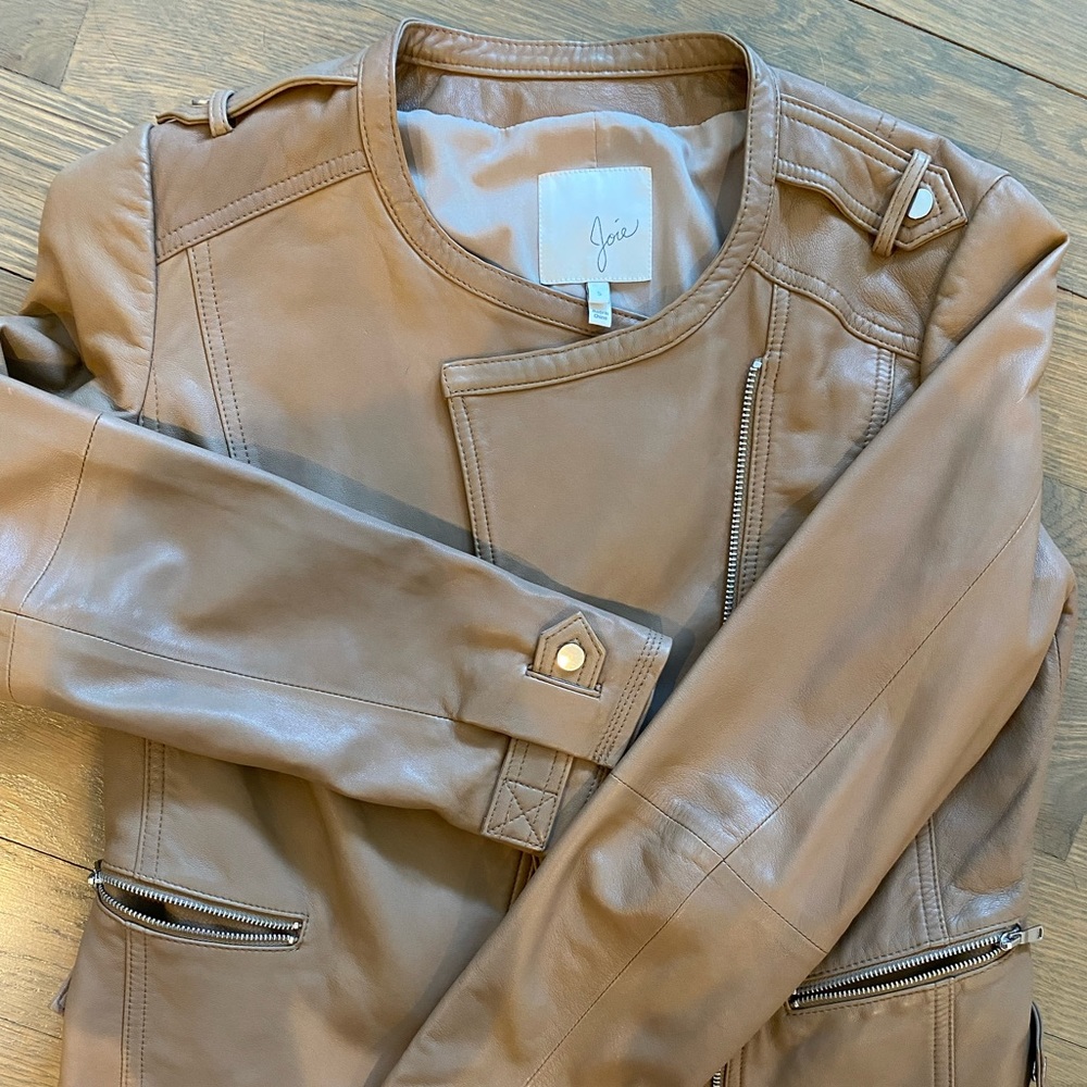 Joie Light Brown Lamb Leather Moto Jacket